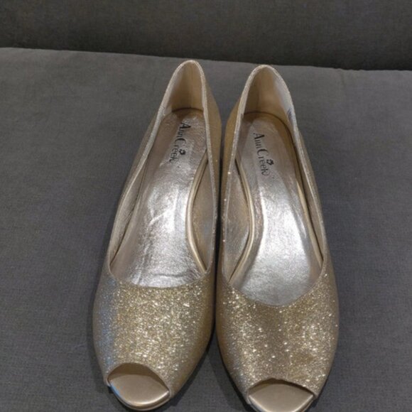 Gold Sparkling Open Toe Embellished Heels - Picture 2 of 2